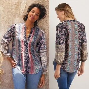 Soft Surroundings Floral Silk Milarepa Blouse.